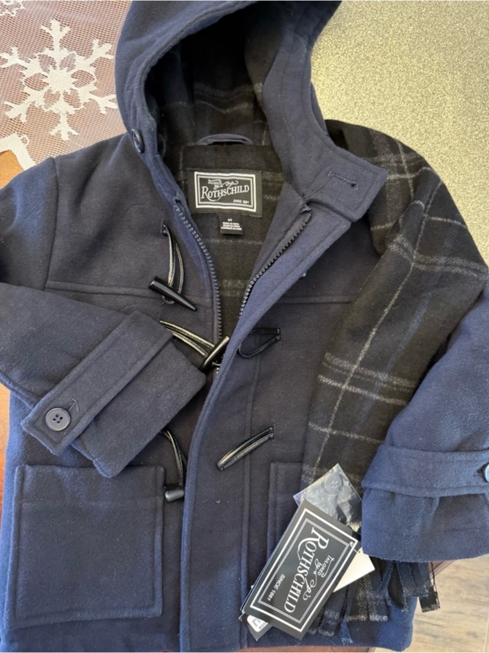 Rothschild Men's Navy Hooded Wool Toggle Peacoat